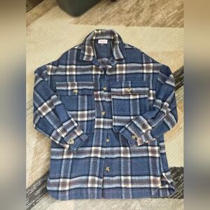 Pink Lily Navy Plaid Shirt Jacket